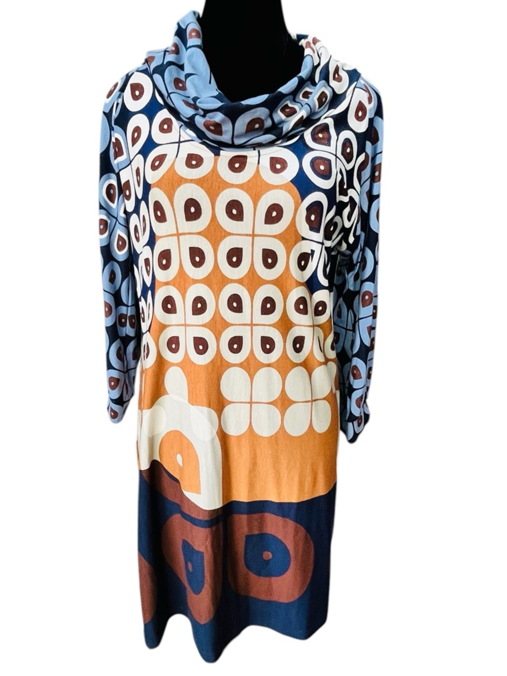 Uncle Frank Mod 70s Scandi Girl Shift Dress Cowl Neck Long Sleeve Size Medium